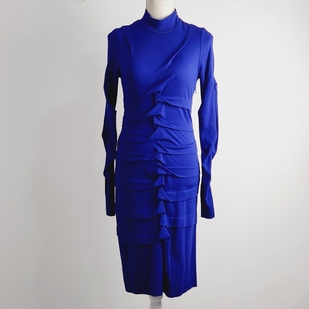 nicole Miller Deep Blue Knit Ruched Dress Size: M
